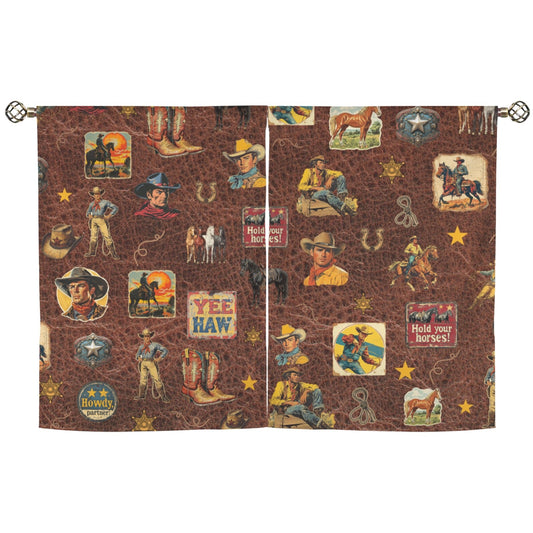 Baha Ranch Vintage Cowboy Collage Western Curtains 28" x 40" Made in America