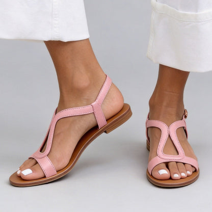Women's Flat Open Toe T-Strap Beach Sandals – Lightweight Cutout