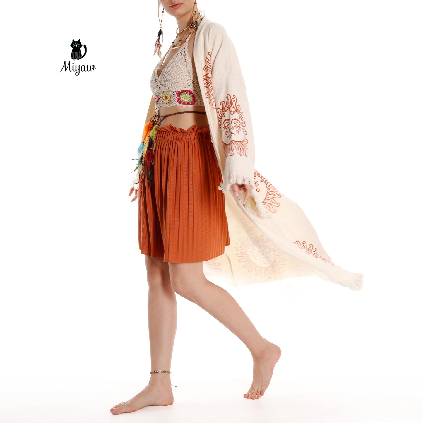 Unique Sun Stamped Robe: Eco-Friendly Organic Cotton Boho Kimono