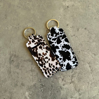 Chapstick Holder Keychain – Cow Print, Camo Pink Bow, Cowboy Toile, Barn Toile, croquette, duck, moon