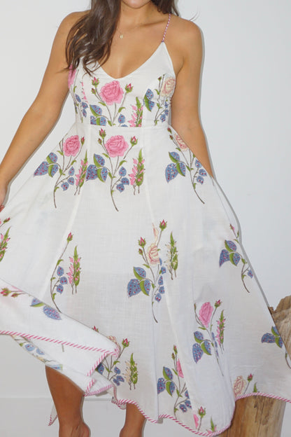 Cross Back Dress in Multi Rosette