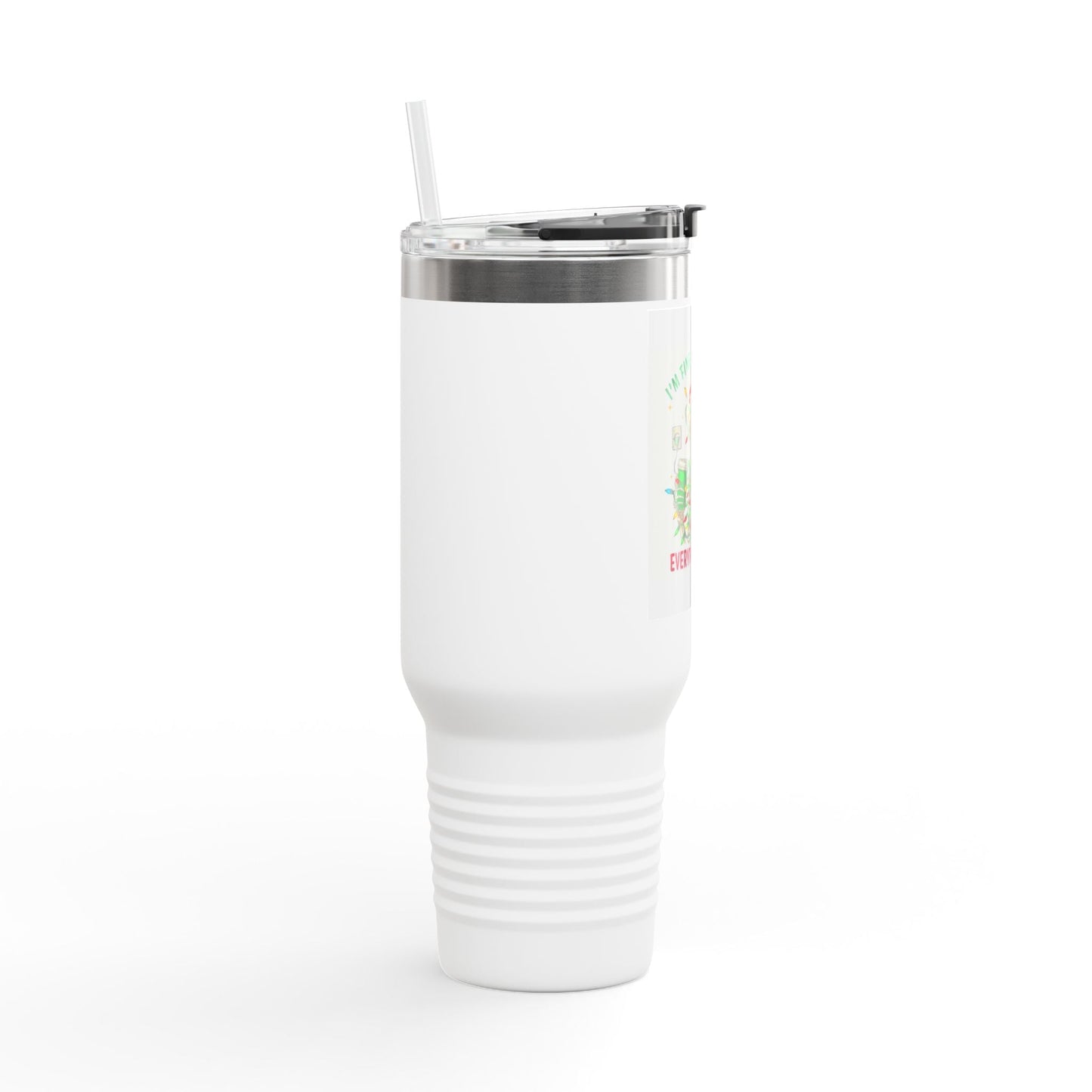 40oz Insulated Travel Mug — 'I'm Fine, This Is Fine' Holiday Skeleton Design