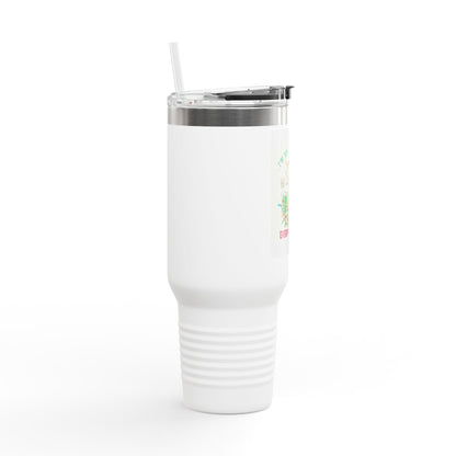 40oz Insulated Travel Mug — 'I'm Fine, This Is Fine' Holiday Skeleton Design