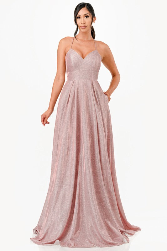 Back lace up glitter gown