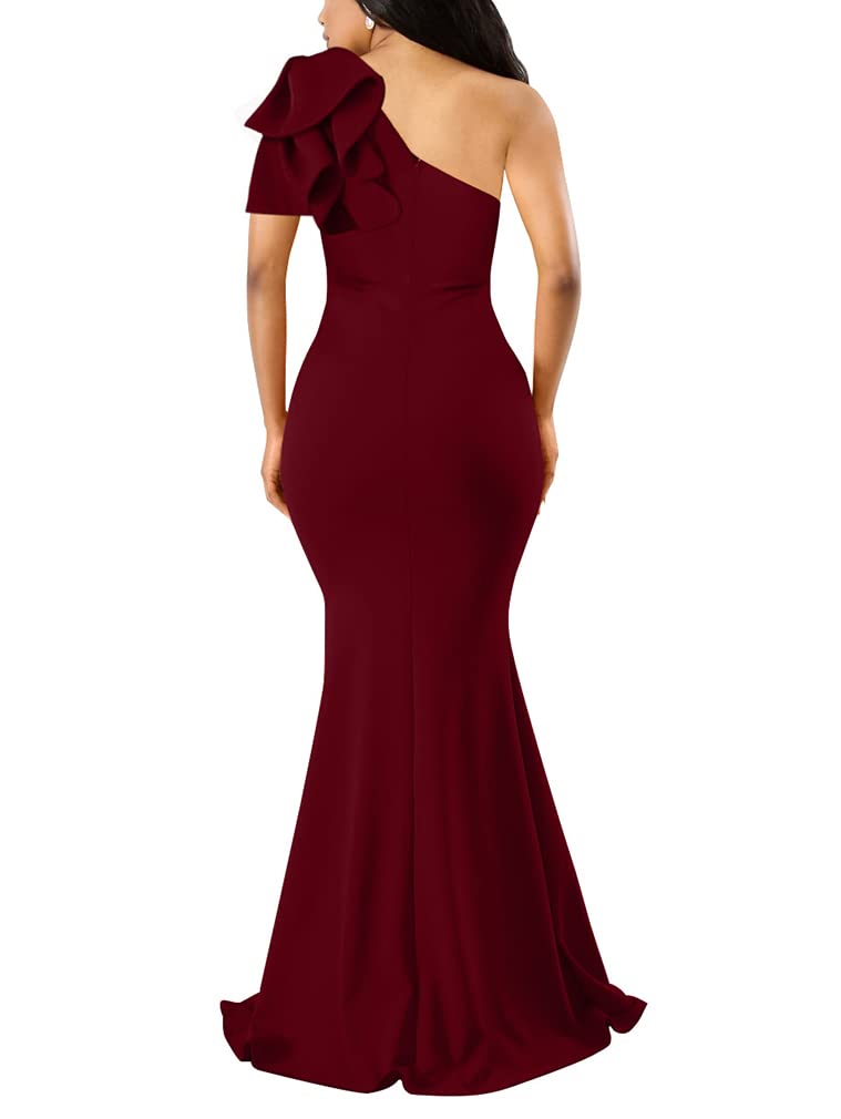 YMDUCH Women's Sexy Sleeveless One Shoulder Ruffle High Split Party Evening Long Formal Dress