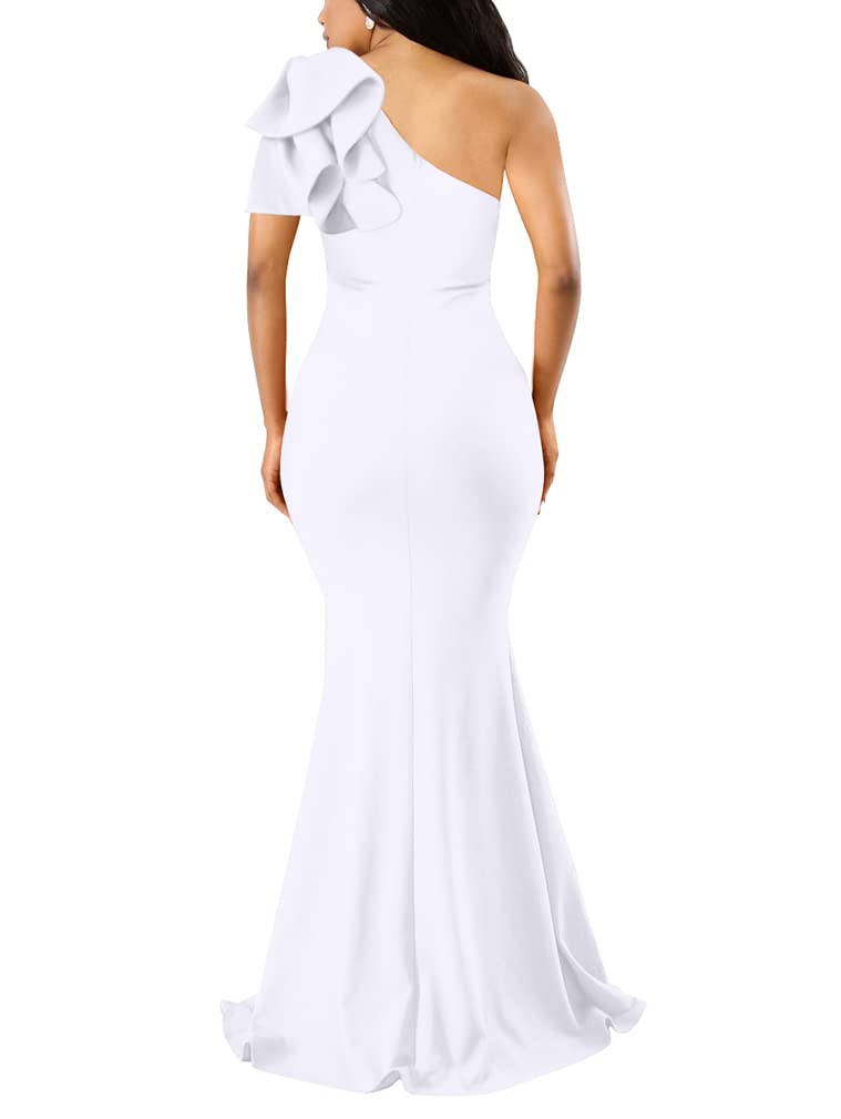 YMDUCH Women's Sexy Sleeveless One Shoulder Ruffle High Split Party Evening Long Formal Dress