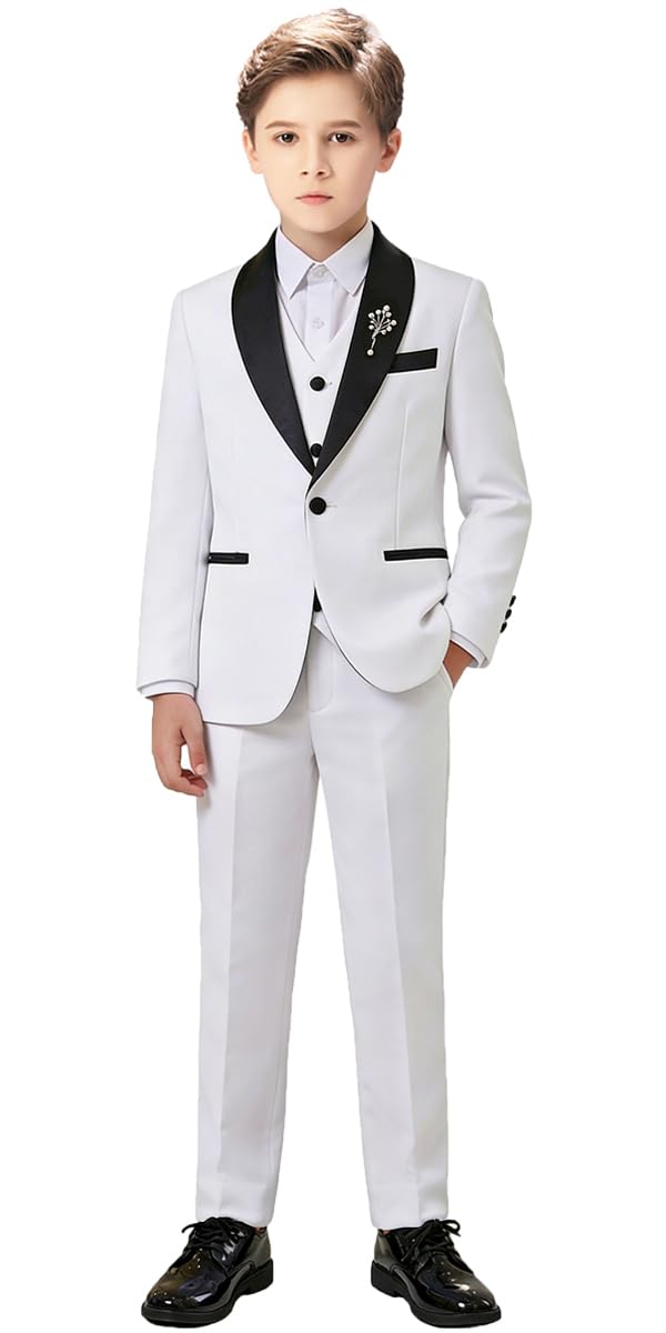 Boy Suits Tuxedo Slim Fit Suit for Boys Kids Toddler Dress Outfit with Coat, Pants, Vest Set No Tail