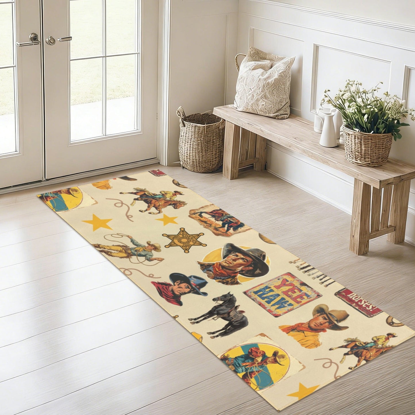 Vintage Cowboy Collage Floor Rug Runner Indoor 60" x 22" Made in America