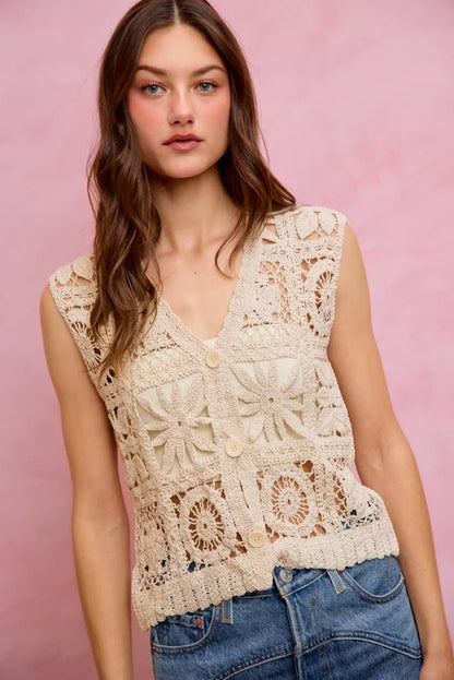 SO ME Summer Crochet Patterned Sleeveless Vest Top