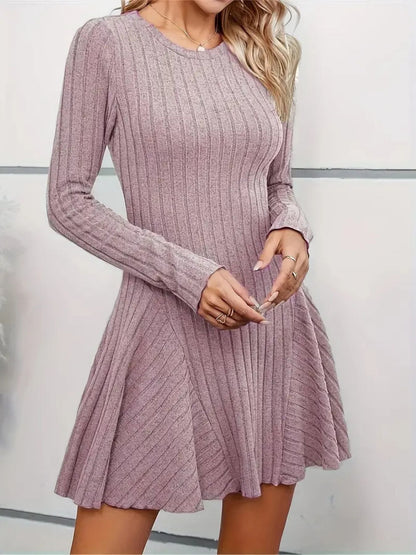 Ribbed Knit Long Sleeve A-Line Dress