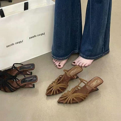 Women's French Style Woven Pointed-Toe Wedge Mules
