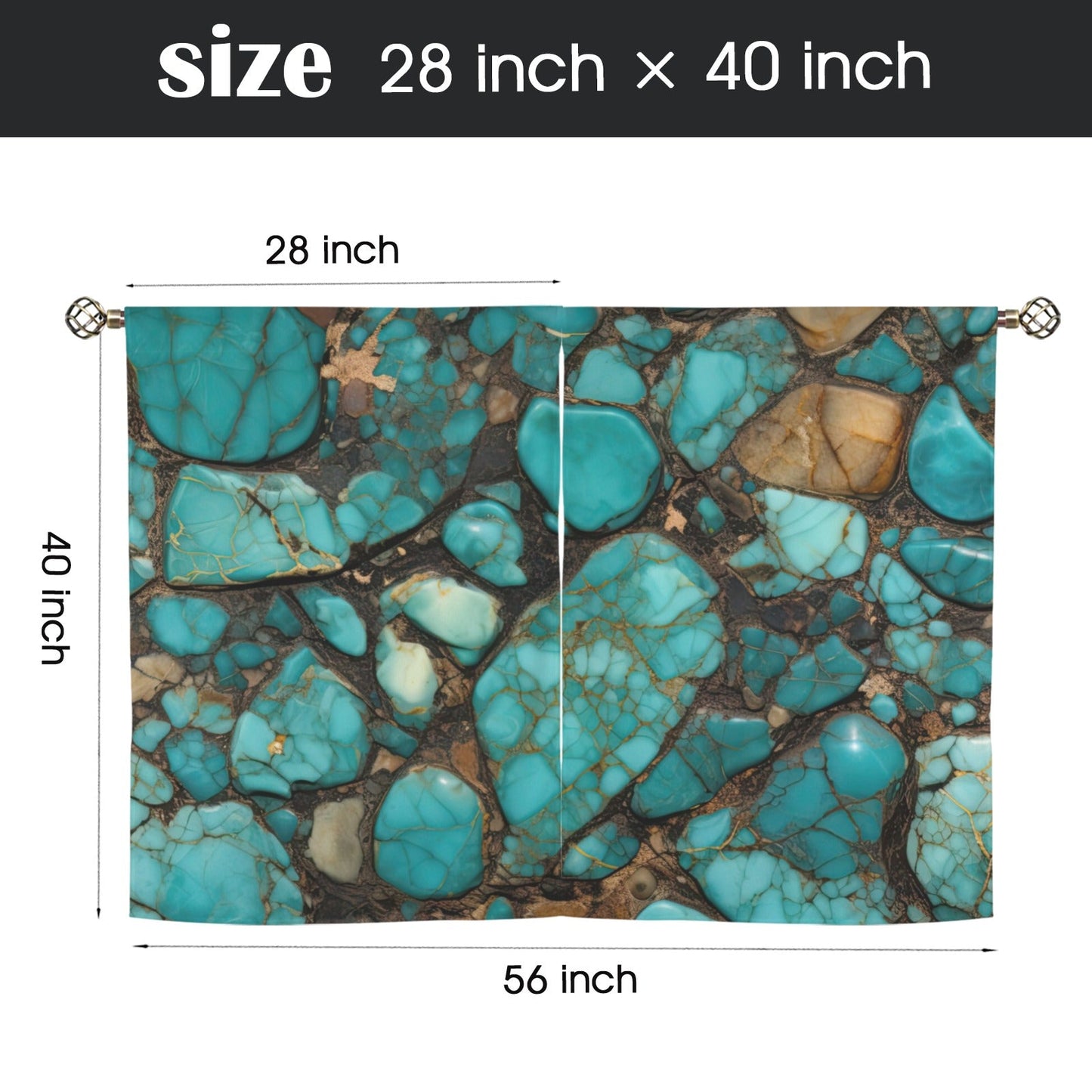 Baha Ranch Turquoise Window Curtains 28"x40" (2-Piece) Made in America