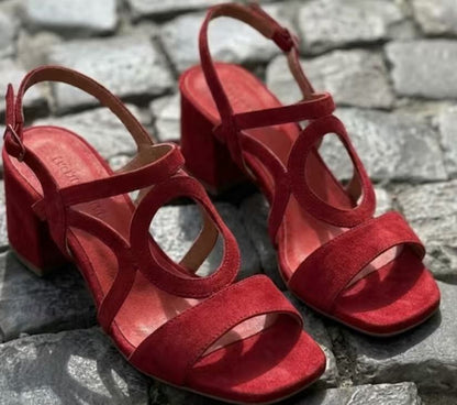 Women's Suede Hollow-Out Buckle Strap High Heel Sandals – Pointed Toe