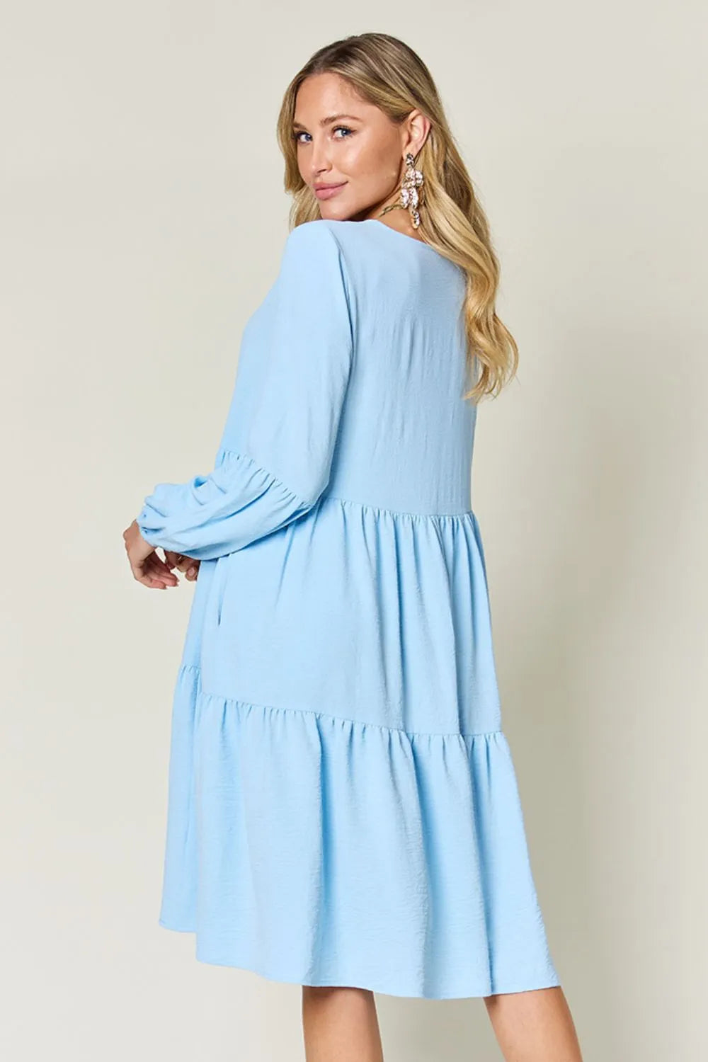 Garden Naked Women's Casual Dress Babydoll Tiered Dress with Pockets Long Sleeve Ruffle Hem Soft Cotton Blend Loose Fit