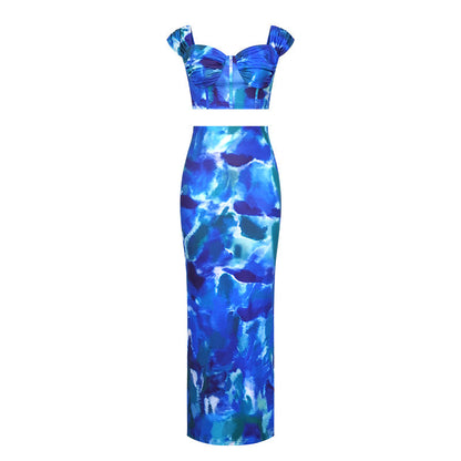 Printed Cropped Camisole With Straps Figure-hugging Sheath Maxi Skirt See size chart under “more details”