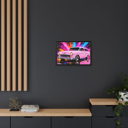 Pink Classic Station Wagon Canvas Print — Retro Car Wall Art, Framed Matte Multi‑Color Splash