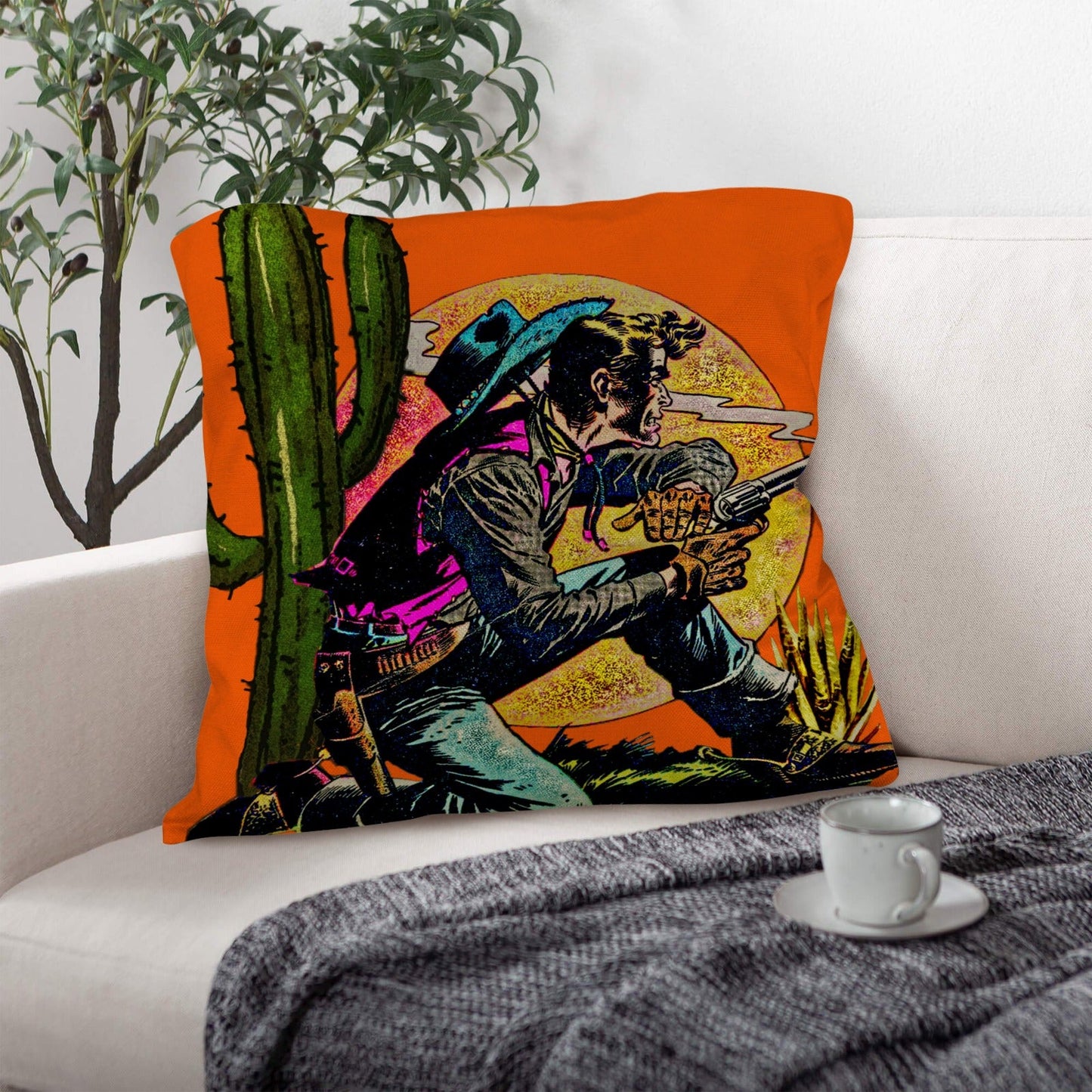 Wild West Cowboy Throw Pillow Case Made in America
