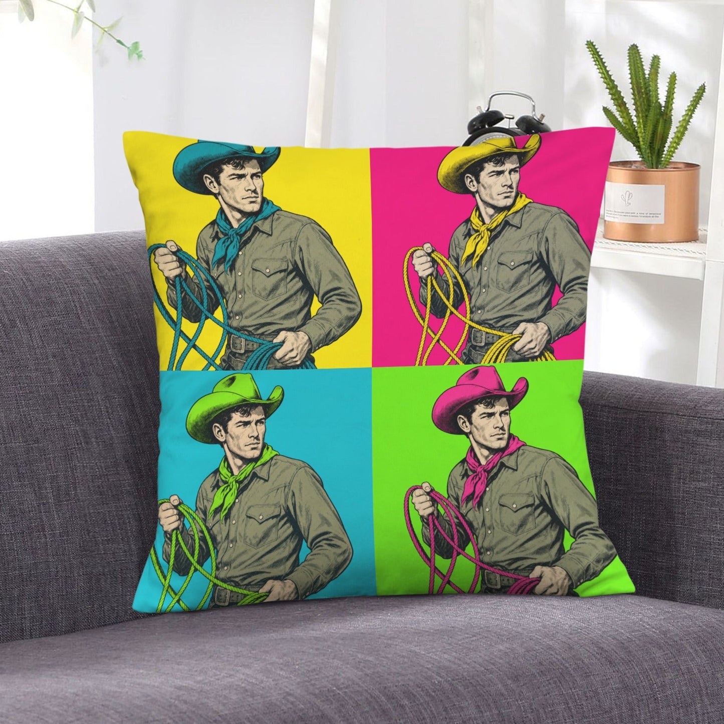 Baha Ranch The Last Roundup Calf Roper Velvety SOft Throw Pillow Cover Made in America