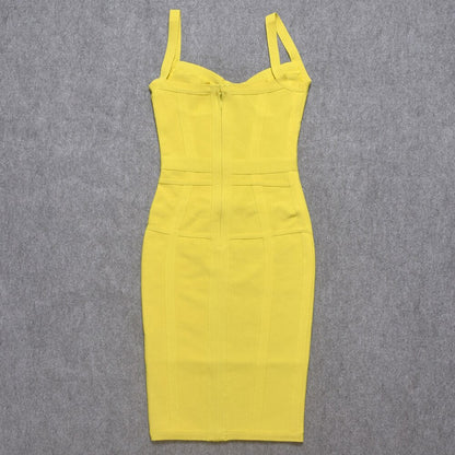 Summer Green Knee Length Hl Bandage Fresses Women Yellow Spaghetti Strap Sweetheart Sexy Sleeveless Blue Dress Bodycon