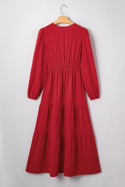 Floral Embroidered Long Sleeve Tiered Maxi Dress