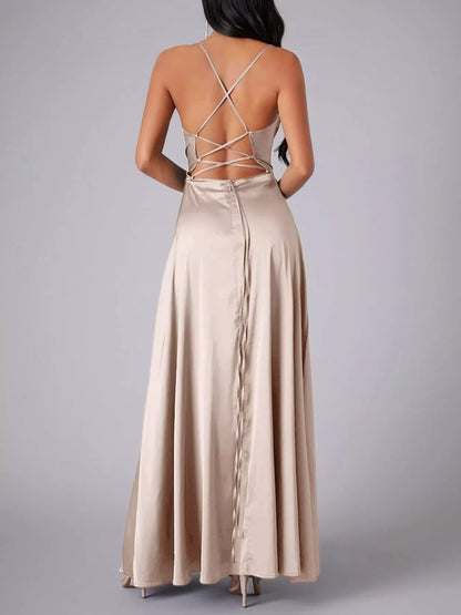 Lace Up Back Split Maxi Dress