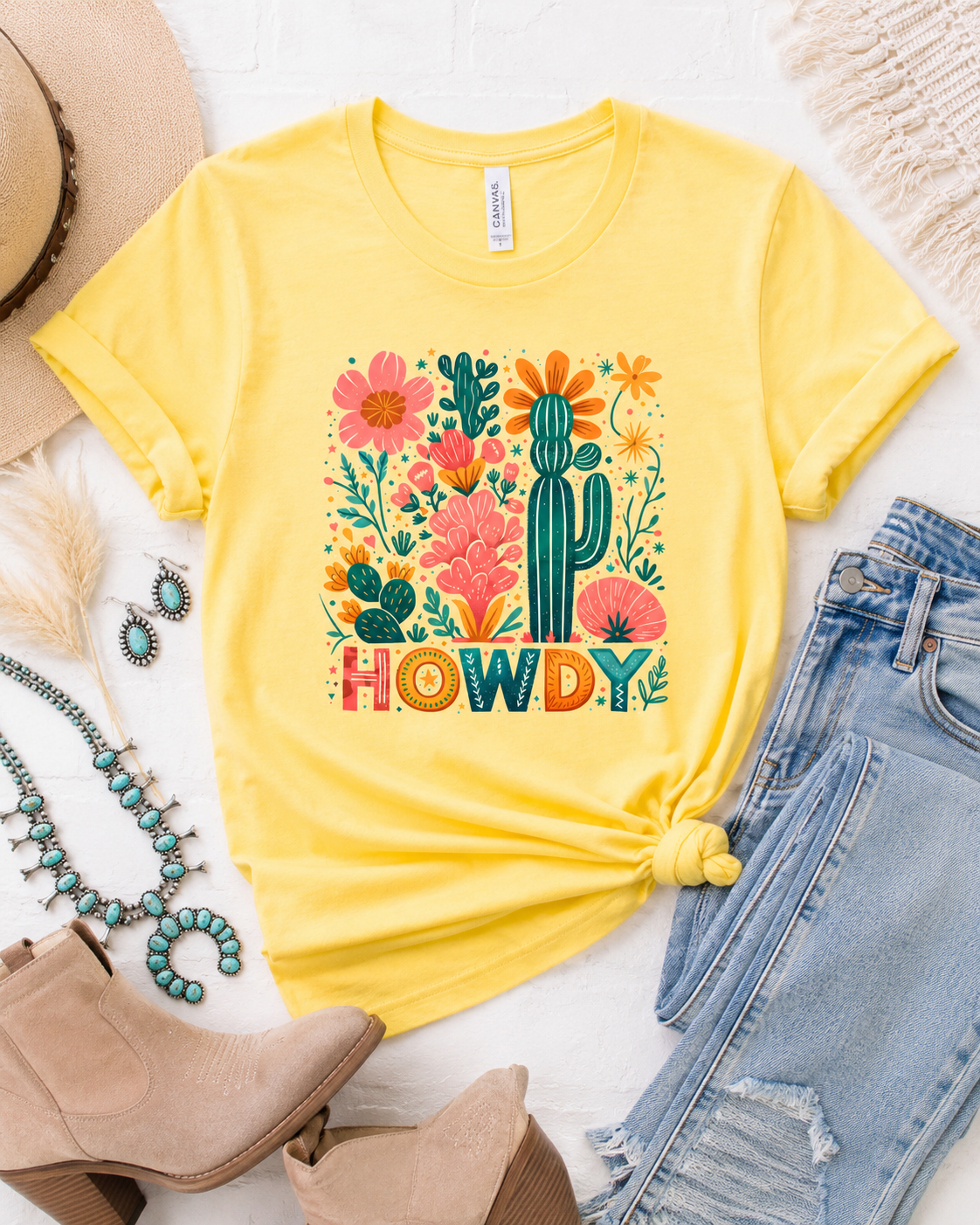 Howdy Floral Cactus Howdy Bella Canvas Graphic Tee