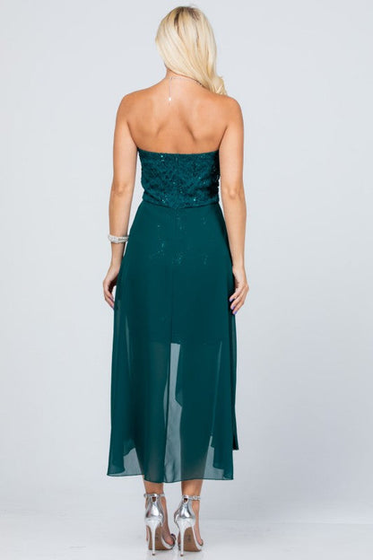 Open back lace and chiffon surplus dress