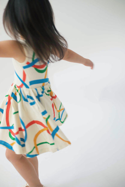 Sleeveless Twirl Dress in Wavy Lines
