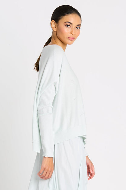 Pima Cotton Stitches Boatneck Sweater - Mint