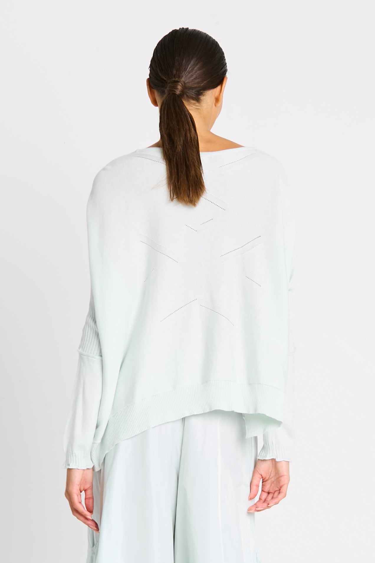 Pima Cotton Stitches Boatneck Sweater - Mint