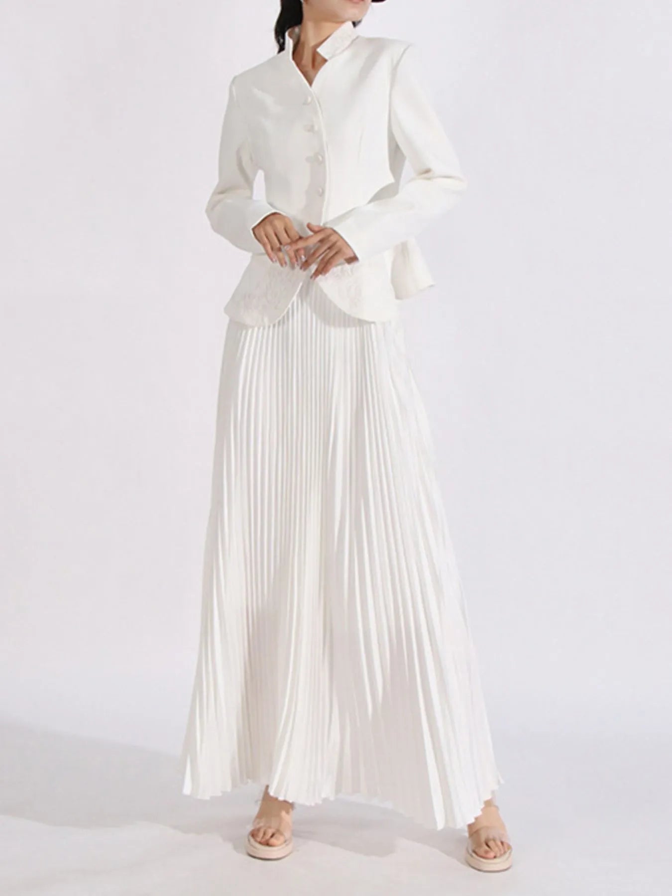 Button Up Long Sleeve Top and Pleated Skirt Set See size chart under “more details”