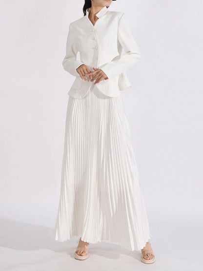 Button Up Long Sleeve Top and Pleated Skirt Set See size chart under “more details”