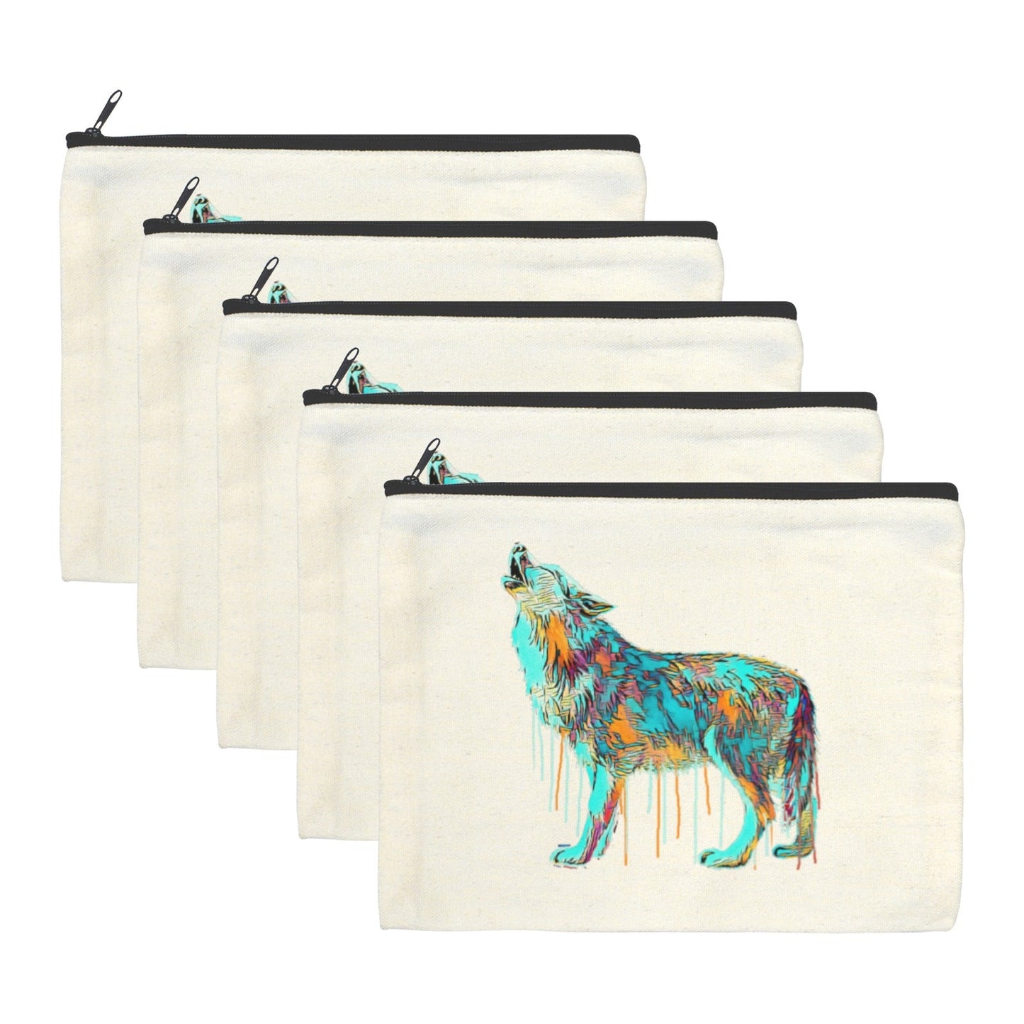 Baha Ranch Watercolor Wolf Cosmetic Bag Pack of 5 Made in America