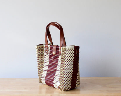Vida Purse – Maroon, Gold & Beige Handwoven Purse with Leather Handles