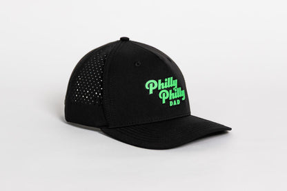Philly Philly Dad Performance Hat - Black w/ Kelly Green Letters