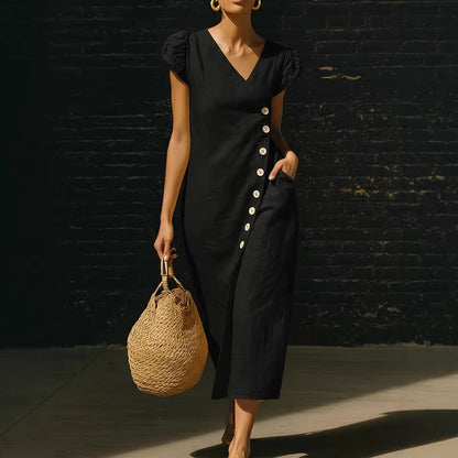 Women’s Casual V-Neck Short Sleeve Midi Dress