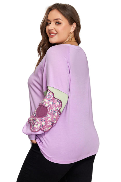 Phalaenopsis Flower Patch Colorblock Plus Size Pullover Top