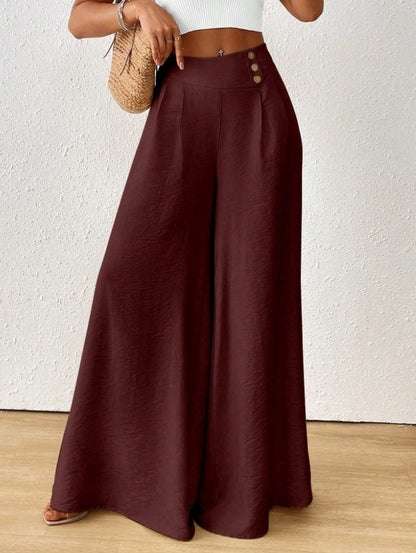 Stylish And Elegant Mid-rise Wide-leg Pants With A Flared Hem (see size guide under more details)