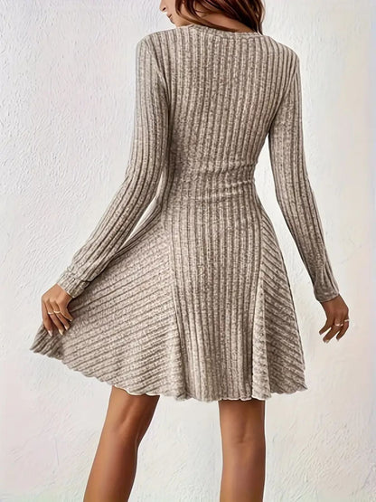 Ribbed Knit Long Sleeve A-Line Dress