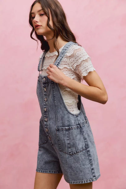 SO ME Denim Washed On Front With Adjustable Strap Romper