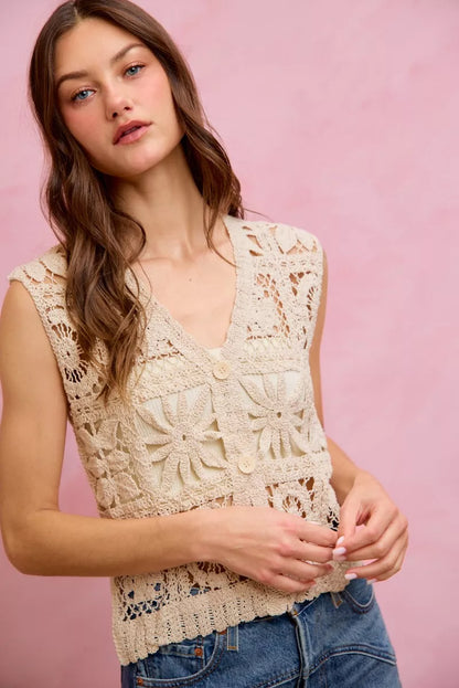 SO ME Summer Crochet Patterned Sleeveless Vest Top