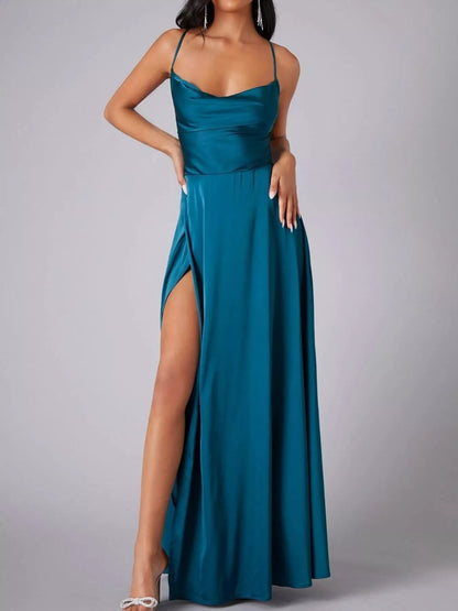 Lace Up Back Split Maxi Dress