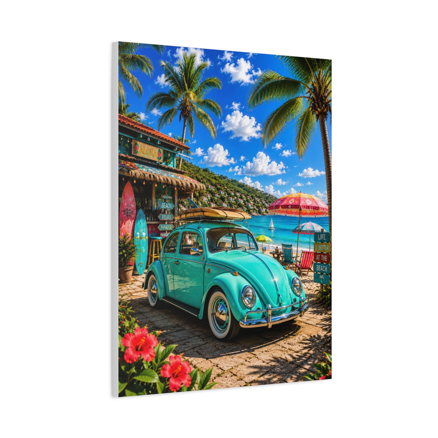 Beach Vintage VW Wall Art – Teal Beetle Canvas Print