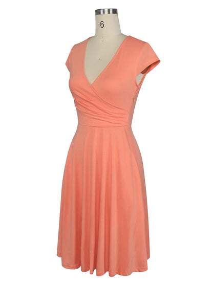 oxiuly Women's Vintage Dot V-Neck Cap Sleeve Casual Pockets Swing Tea Dress OX296
