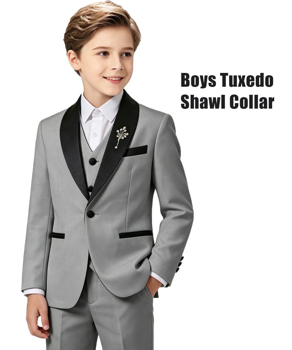 Boy Suits Tuxedo Slim Fit Suit for Boys Kids Toddler Dress Outfit with Coat, Pants, Vest Set No Tail