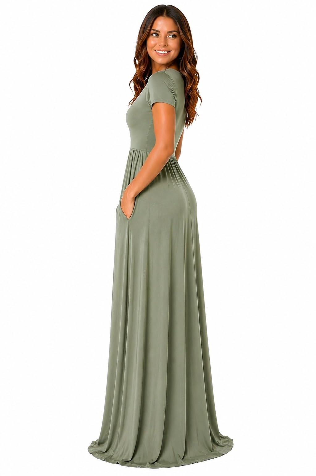 AUOMITH Women's 2026 Summer Short Sleeve Empire High Waist Long Maxi Dress with Pockets