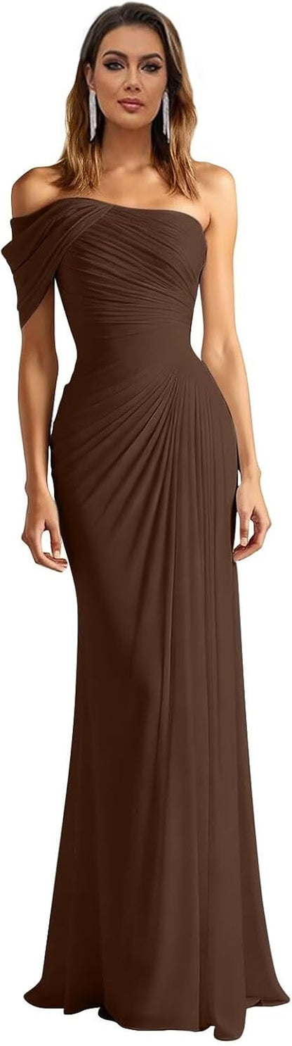 One Shoulder Chiffon Bridesmaid Dresses Pleated Mermaid Long Formal Gowns Wedding Guest Dress