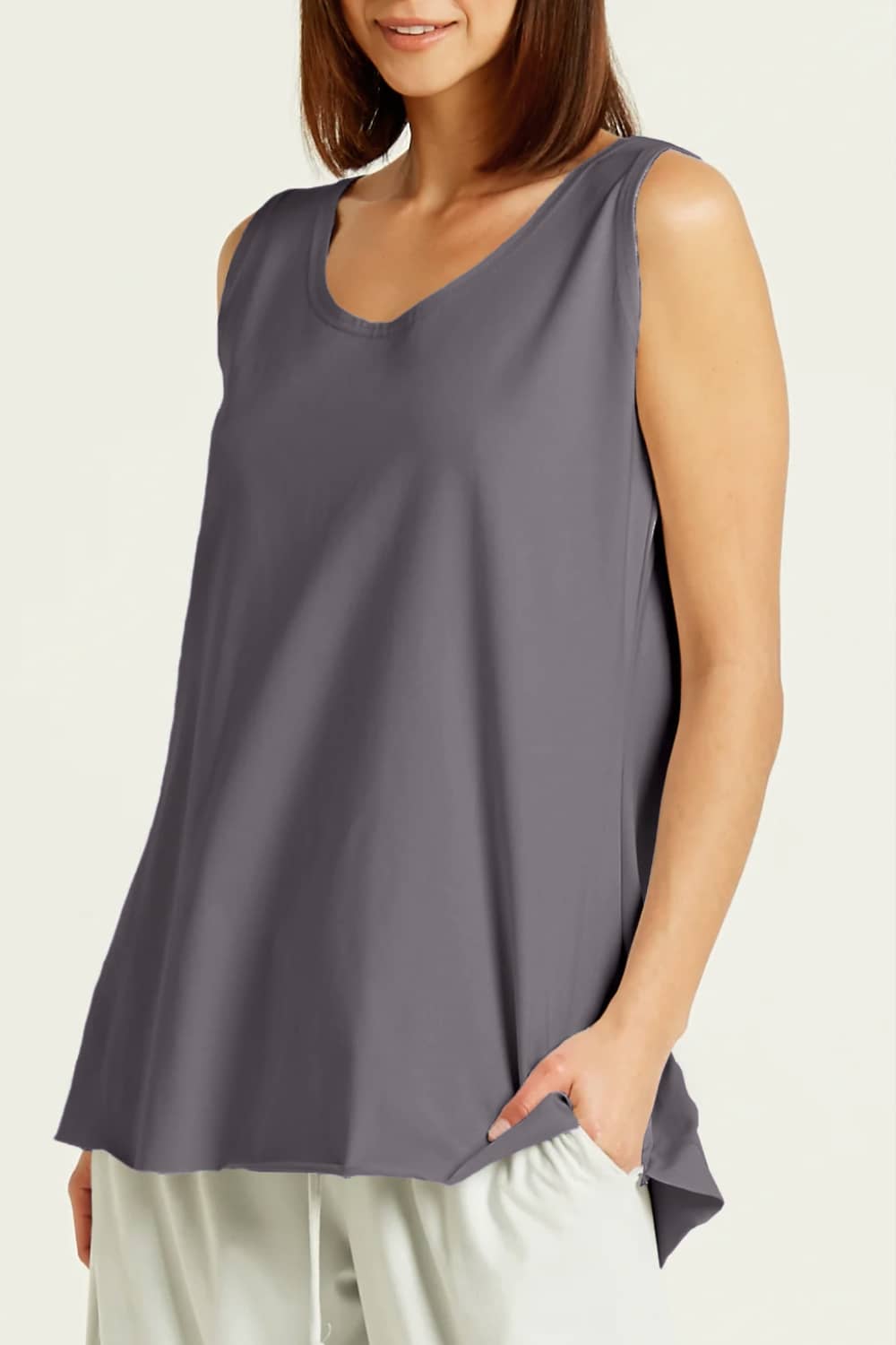 Cotton Lycra Shirttail Tank - Lava