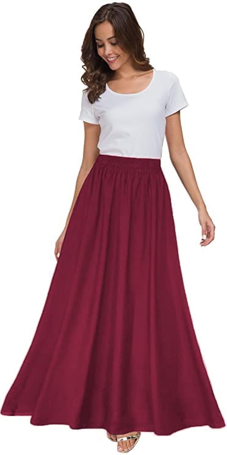 Womens Chiffon Retro Maxi Skirt Vintage Ankle-Length Skirts