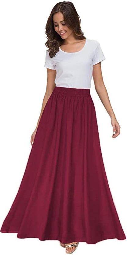 Womens Chiffon Retro Maxi Skirt Vintage Ankle-Length Skirts